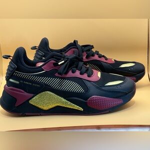 Puma Women’s RS-X Glitz Black Red Glittery Gold Size 10w 8.5m